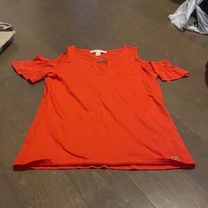 MICHAEL Michael Kors Red Ruffled Cut Out T-Shirt